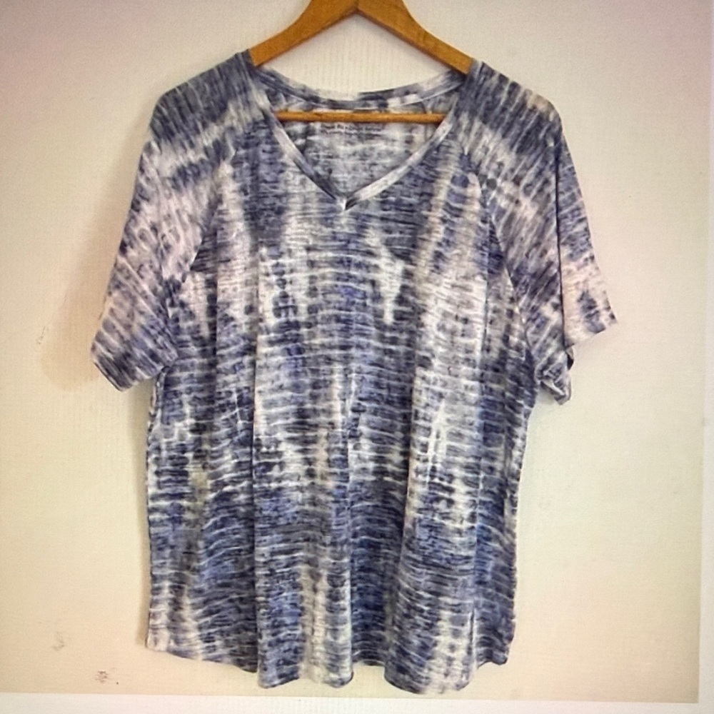 Penningtons Women Blue Burnout Short Sleeve Pullover T Shirt Plus Size 3X